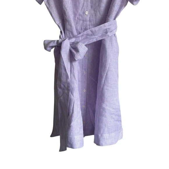 Hill House Laura Dress Linen Lilac Stripe Pockets Belted NWT - Picture 6 of 12